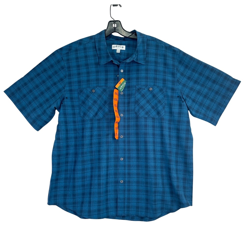 Orvis Classic‎ Collection Plaid Shirt Mens XXL Blue Short Sleeve Outdoor Casual